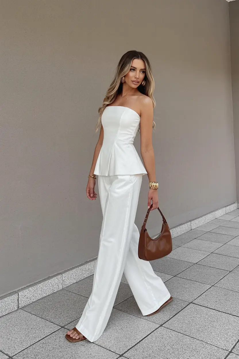 modern spring date night outfit 2026 Sleek Sophistication in White-on-White