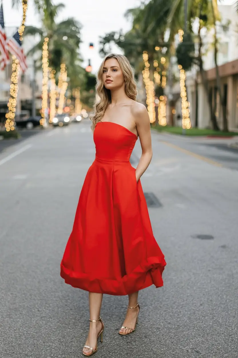 modern spring date night outfit 2026 Classic Red with Cinematic Glamour