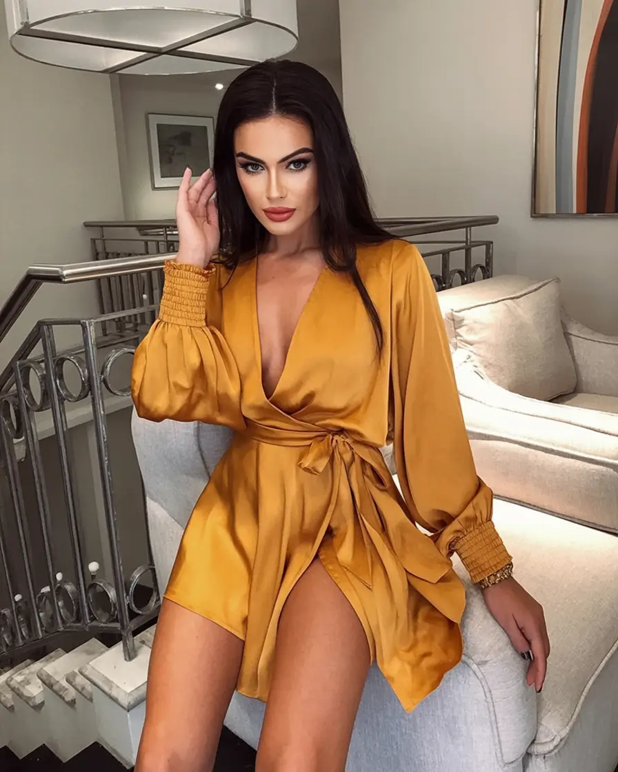 modern spring date night outfit 2026 Golden Hour Glam in Wrap Silhouette