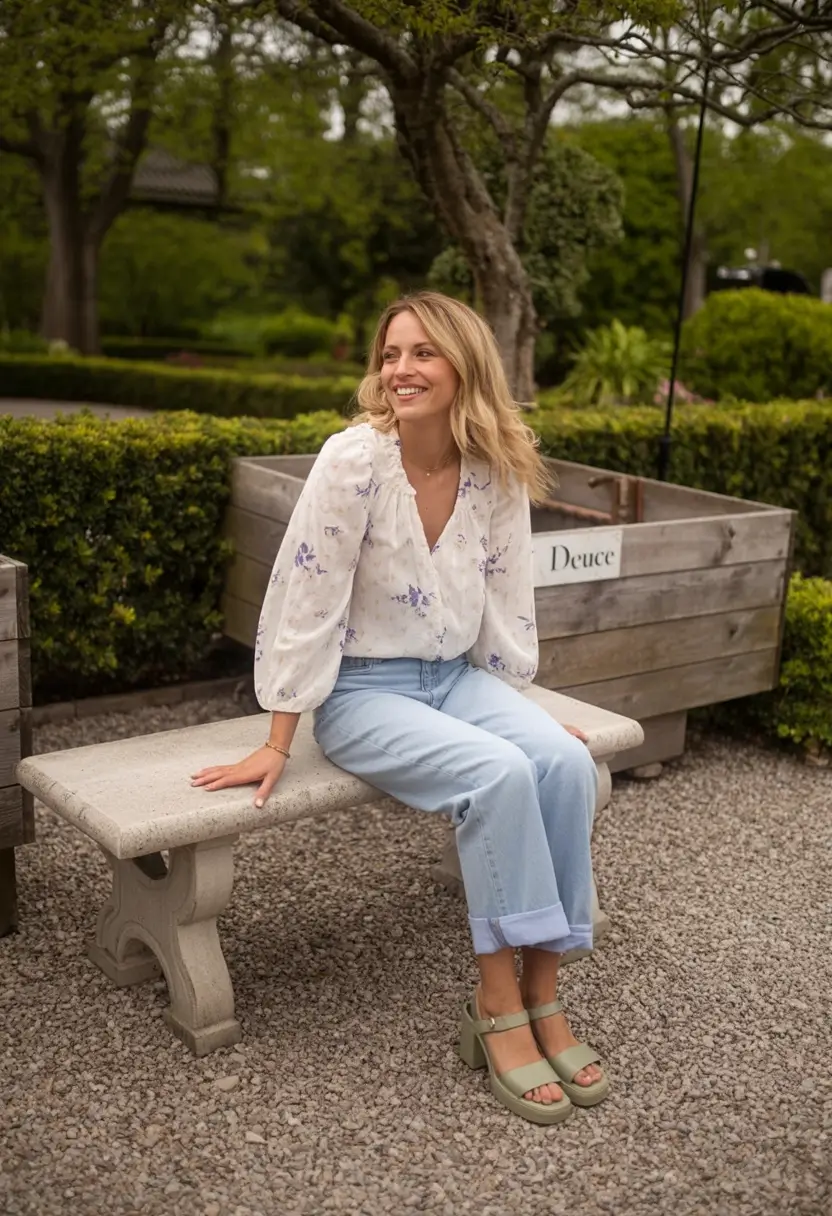 modern spring jeans outfit 2026 Floral & Light Denim Nostalgia