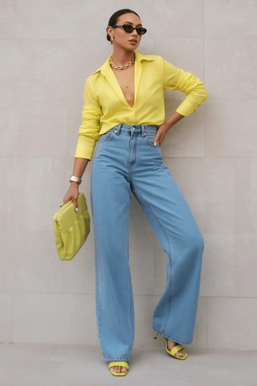 modern spring jeans outfit 2026 Citrus-Pop Power Dressing