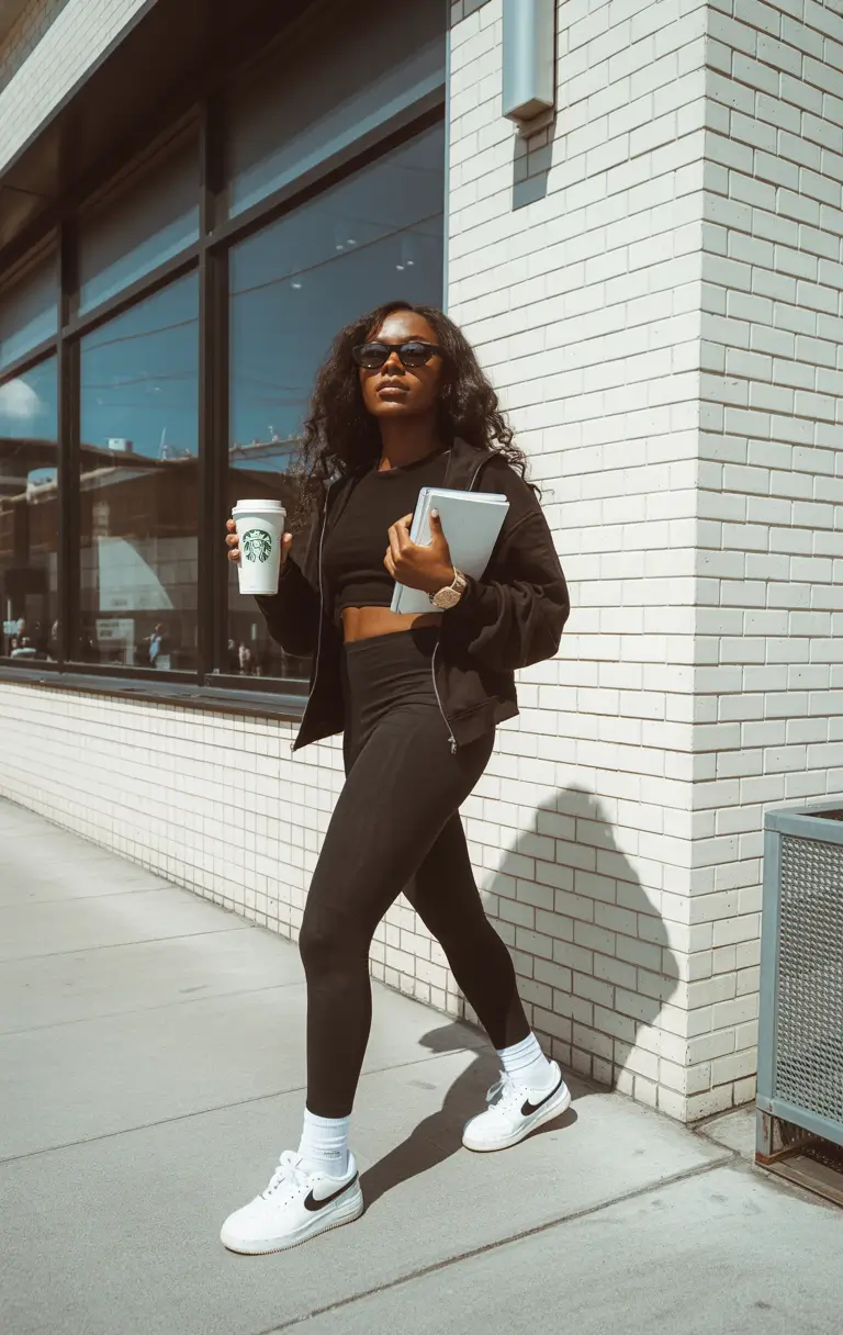 modern spring sport outfits for women 2026 Sporty Minimalism in All-Black