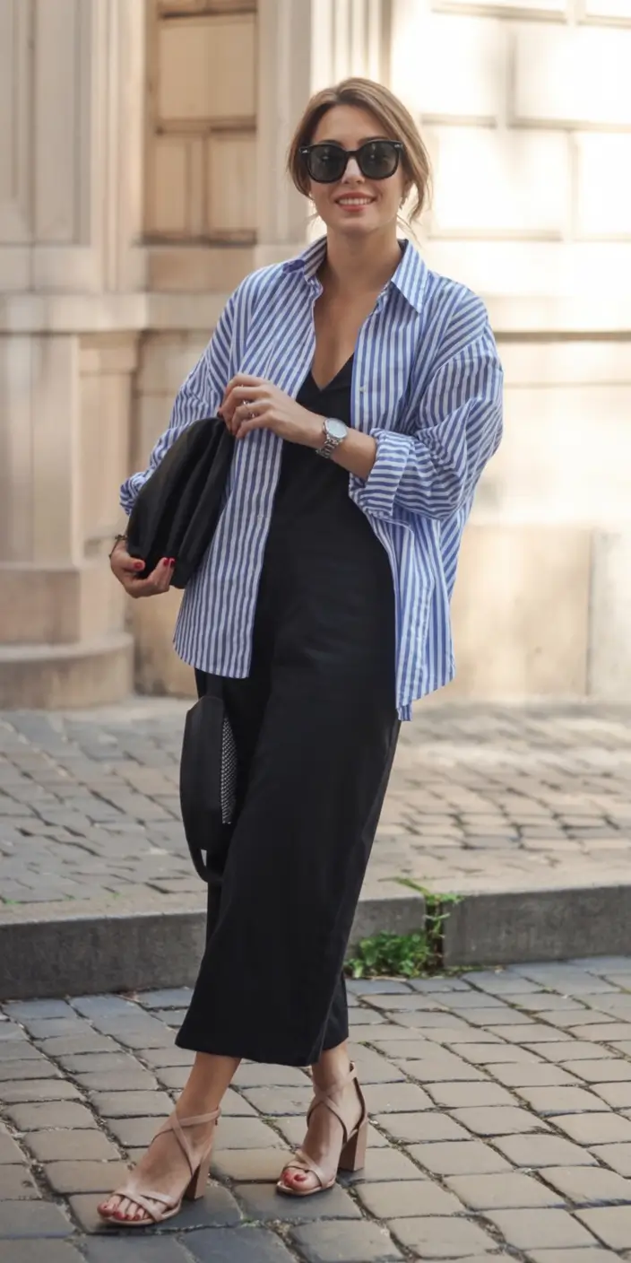 modern spring vacation outfits 2026+Pinstripe Power, Softened