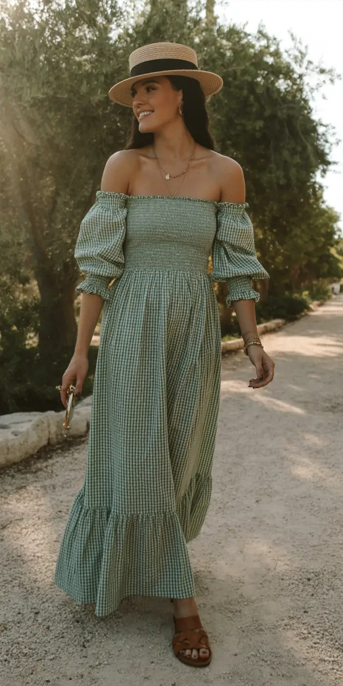 modern spring vacation outfits 2026+Gingham Days & Golden Hour Walks