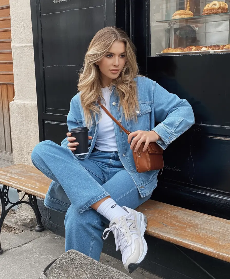 modern winter to spring outfits 2026 Double Denim Double Comfort