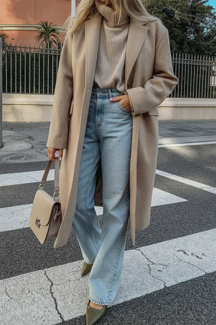 modern winter to spring outfits 2026 Toasted Neutrals and Tailored Denim