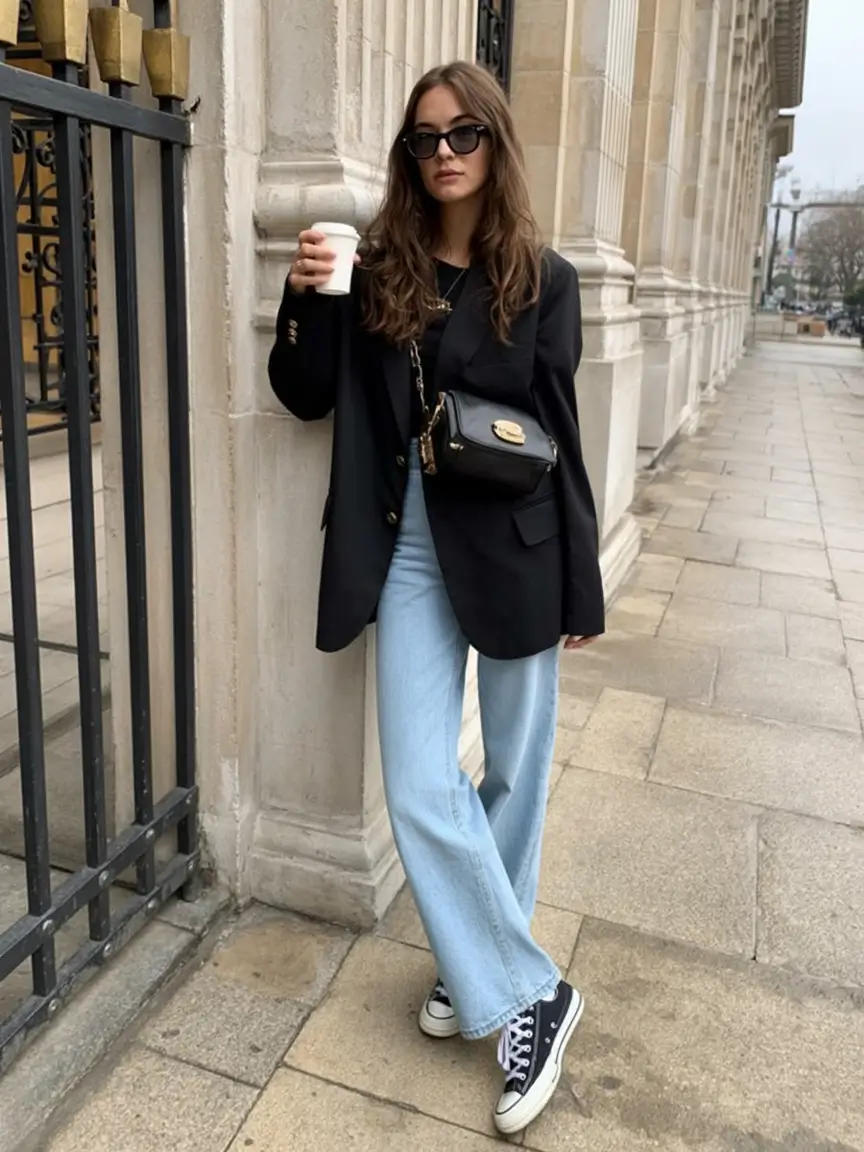 modern winter to spring outfits 2026 Downtown Prep with Converse Cool