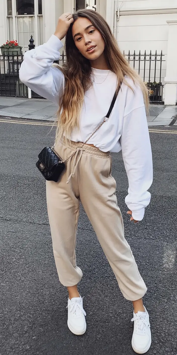 modern winter to spring outfits 2026 Laid-Back Cool The Luxe Jogger Set