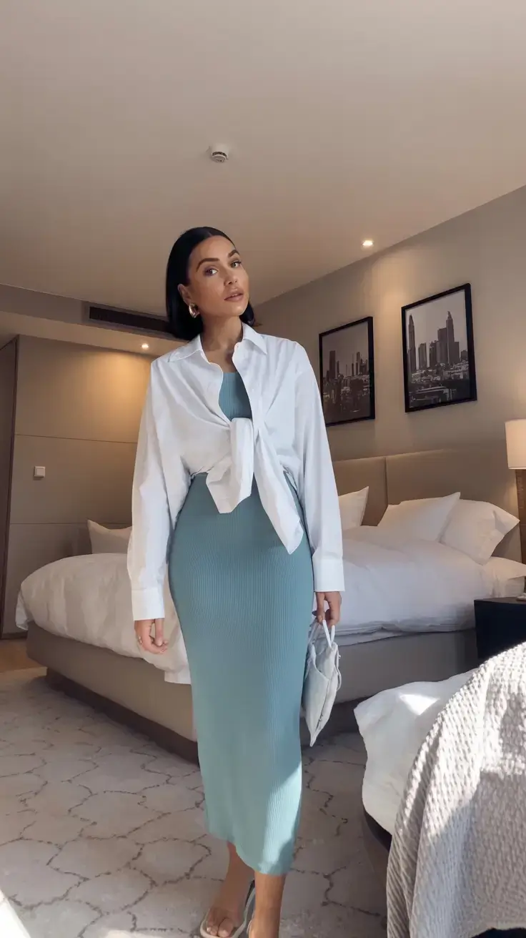 modest spring outfits elegant 2026 Soft Ribbing & Sharp White Layers