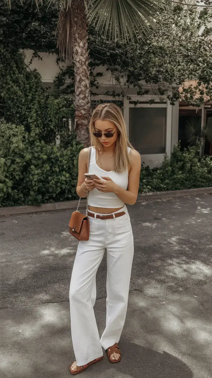 must have spring mom outfits 2026 Monochrome White with Warm Leather Accents