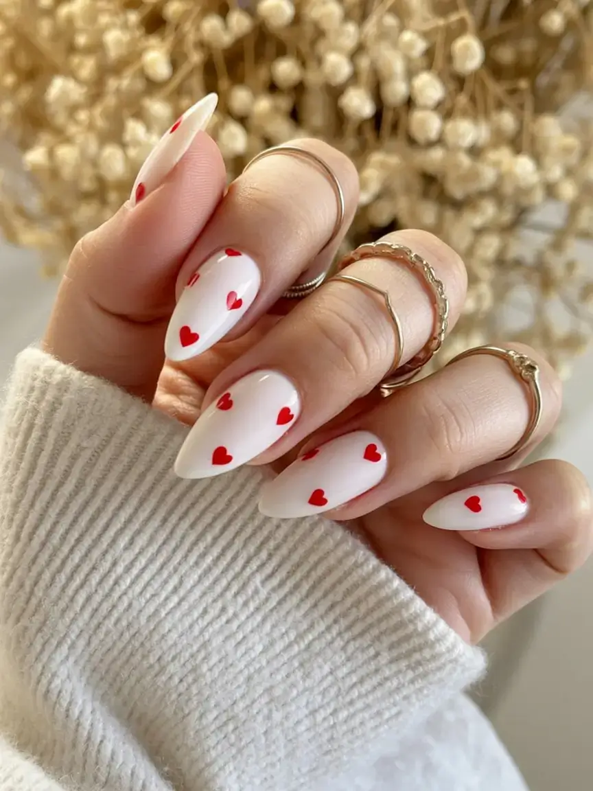 nails designs ideas february 2026 Minimal White With Heart Pops