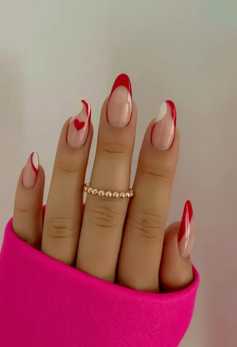 nails designs ideas february 2026 Graphic Red Lines & Hearts