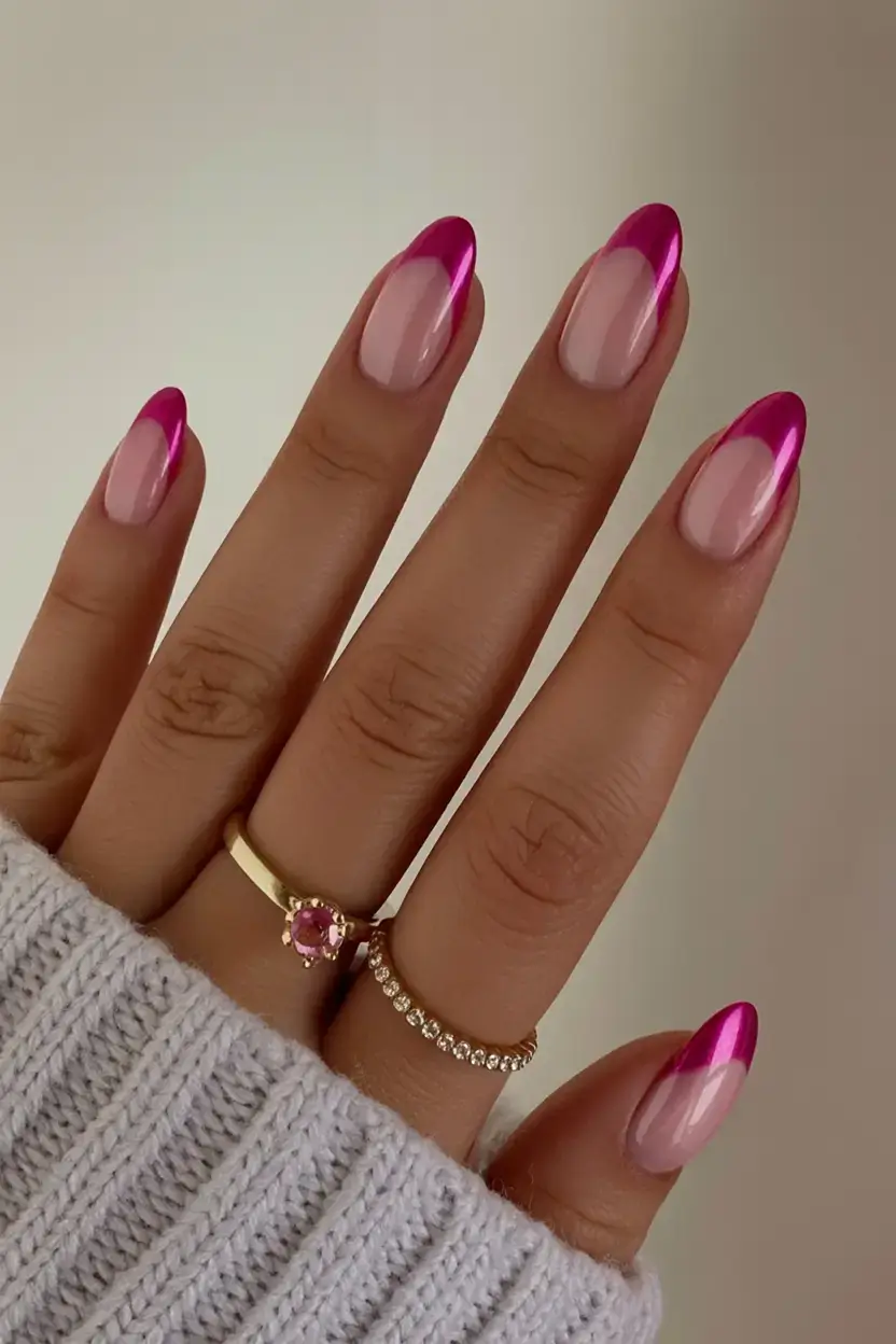nails designs ideas february 2026 Metallic Pink Modern French