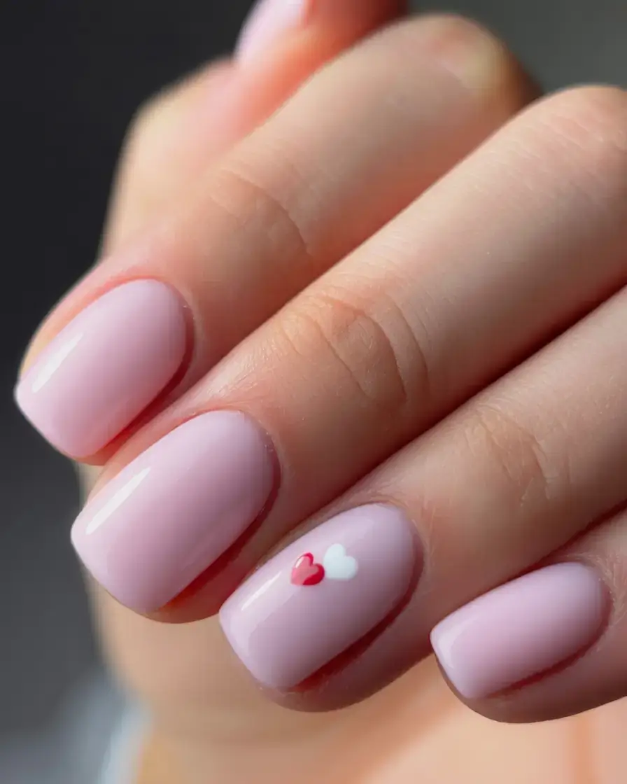 nails designs ideas february 2026 Two-Tone Hearts on Soft Pink