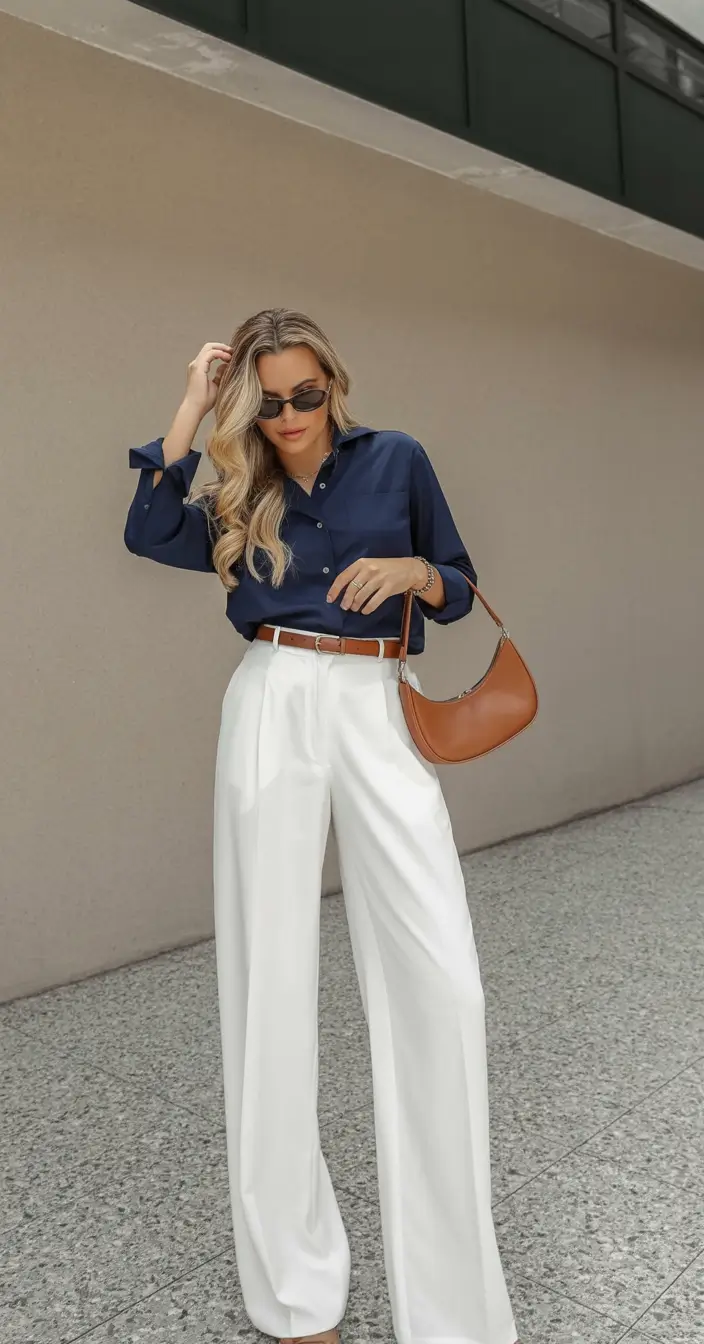 old money spring outfits 2026 looks Crisp Contrast in Navy and White