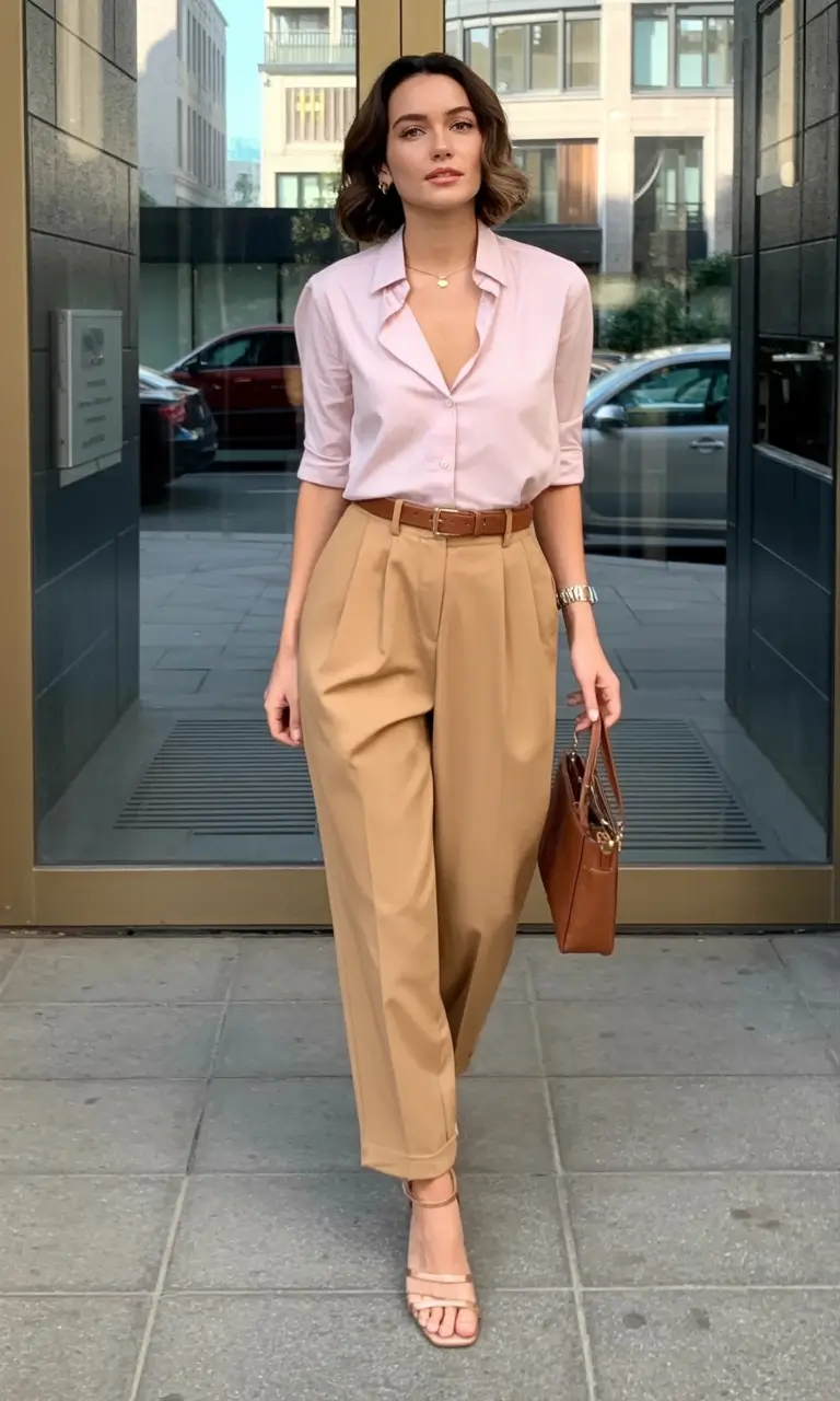 old money spring outfits 2026 looks Rose-Toned Business Casual With a Luxe Spin