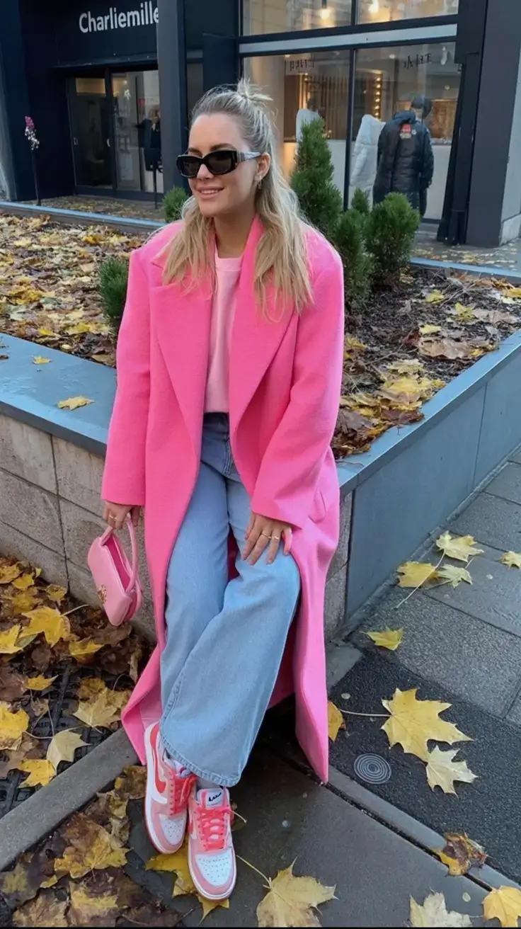 outfits ideas february 2026 Hot Pink Meets Laid-Back Denim