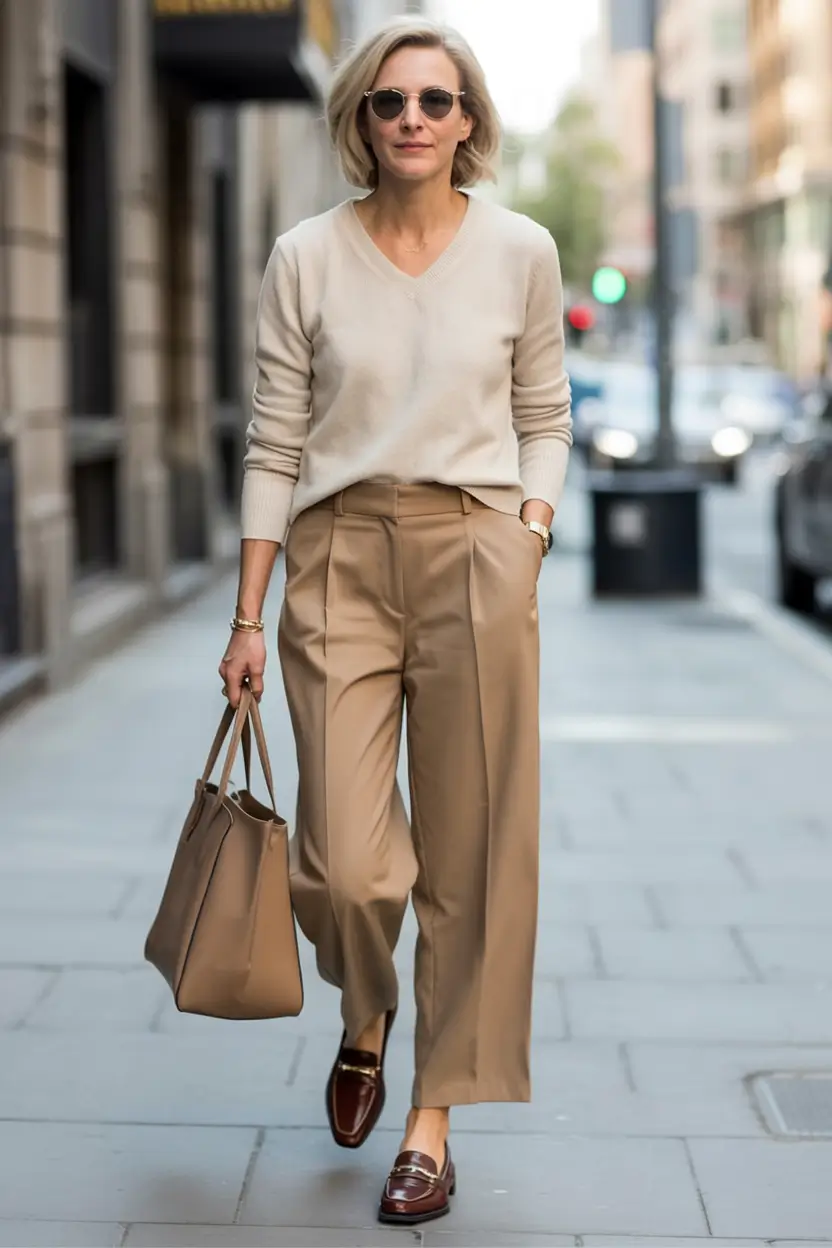 radiant spring outfits for women over 50 2026 Understated Power in Warm Neutrals