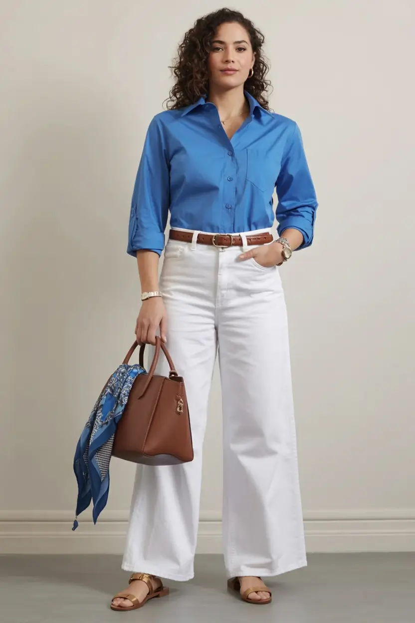 radiant spring outfits for women over 50 2026 Tailored Simplicity with a Pop of Blue