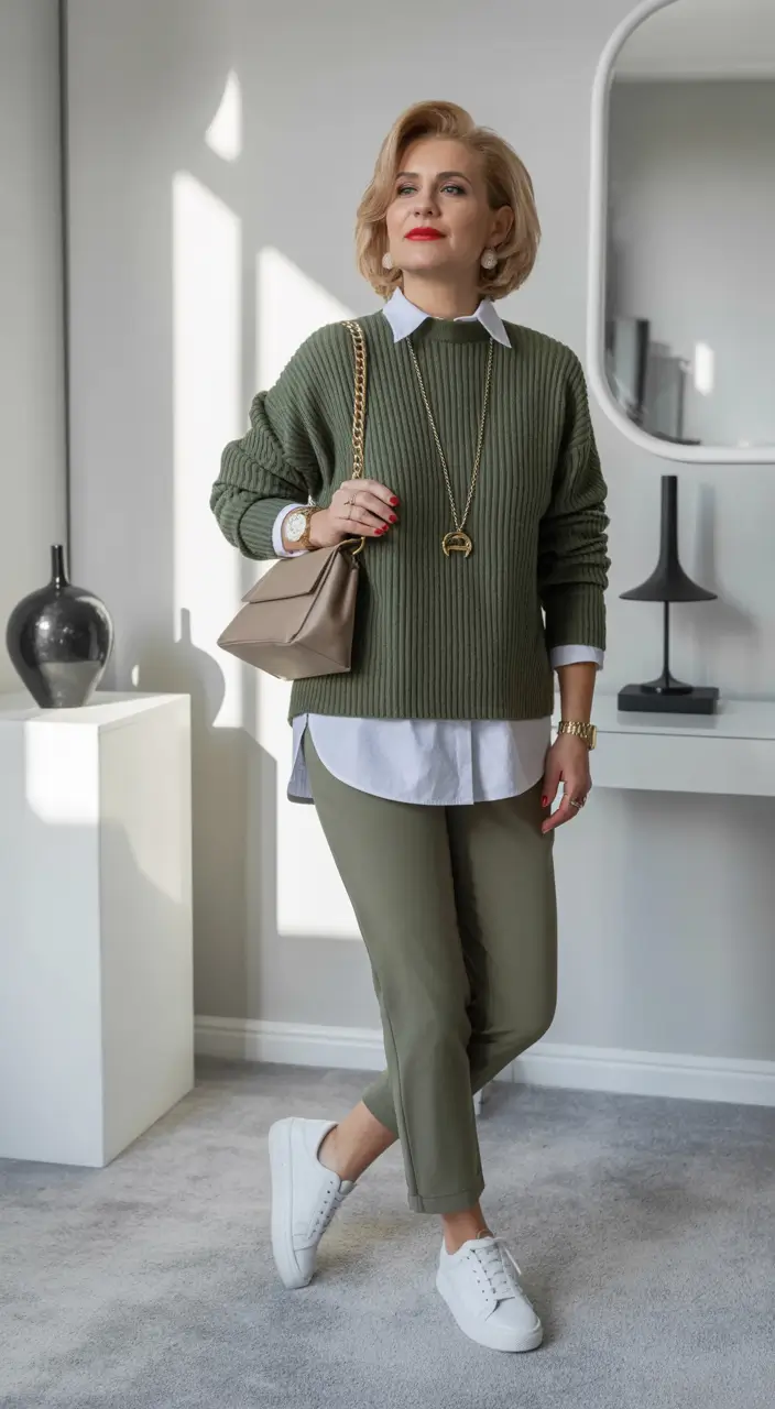 radiant spring outfits for women over 50 2026 Layered Neutrals with a Structured Twist