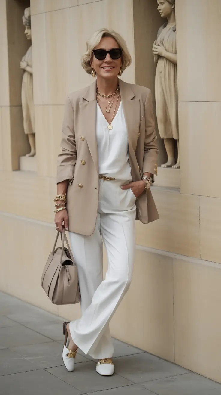 radiant spring outfits for women over 50 2026 Power Neutrals with a Luxe Finish