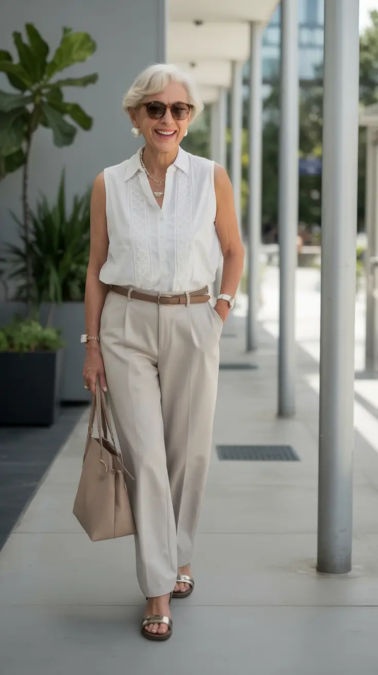 radiant spring outfits for women over 50 2026 Sleeveless Sophistication for Warm Days