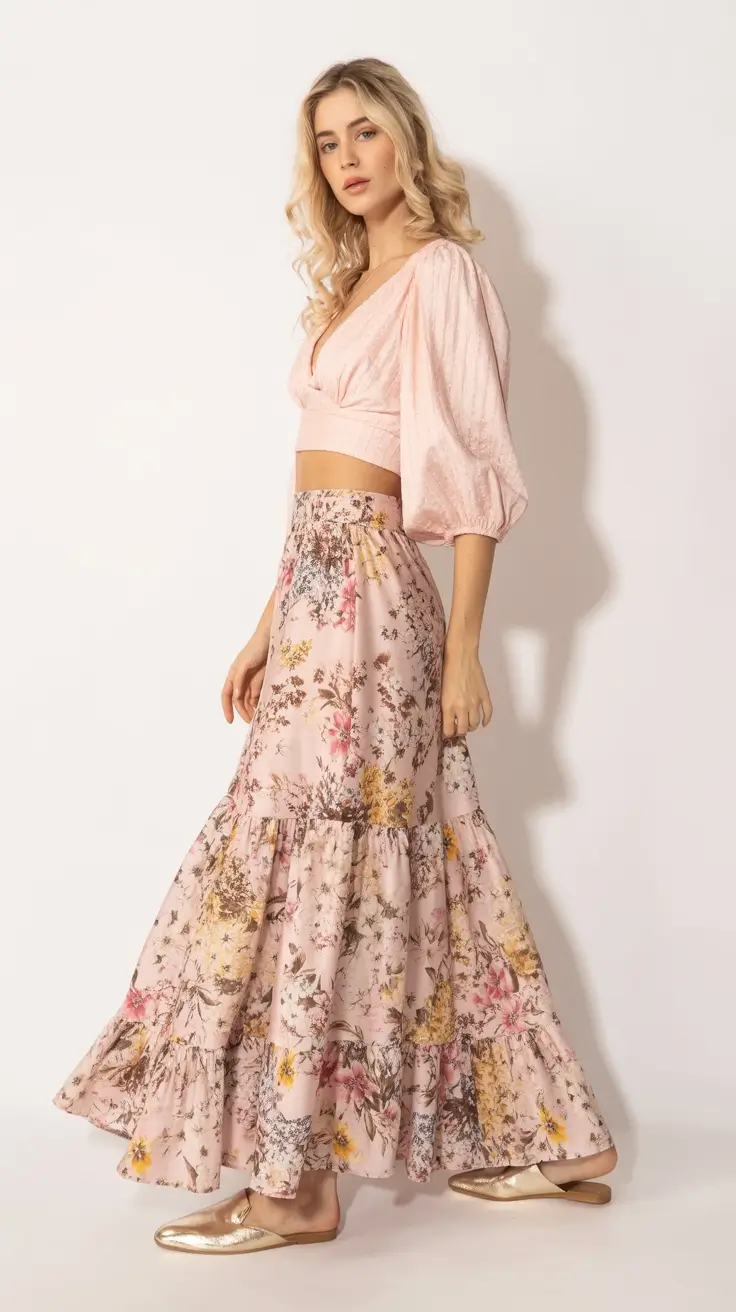 radiant spring travel outfits 2026 Romantic Wanderer in Blush Bloom