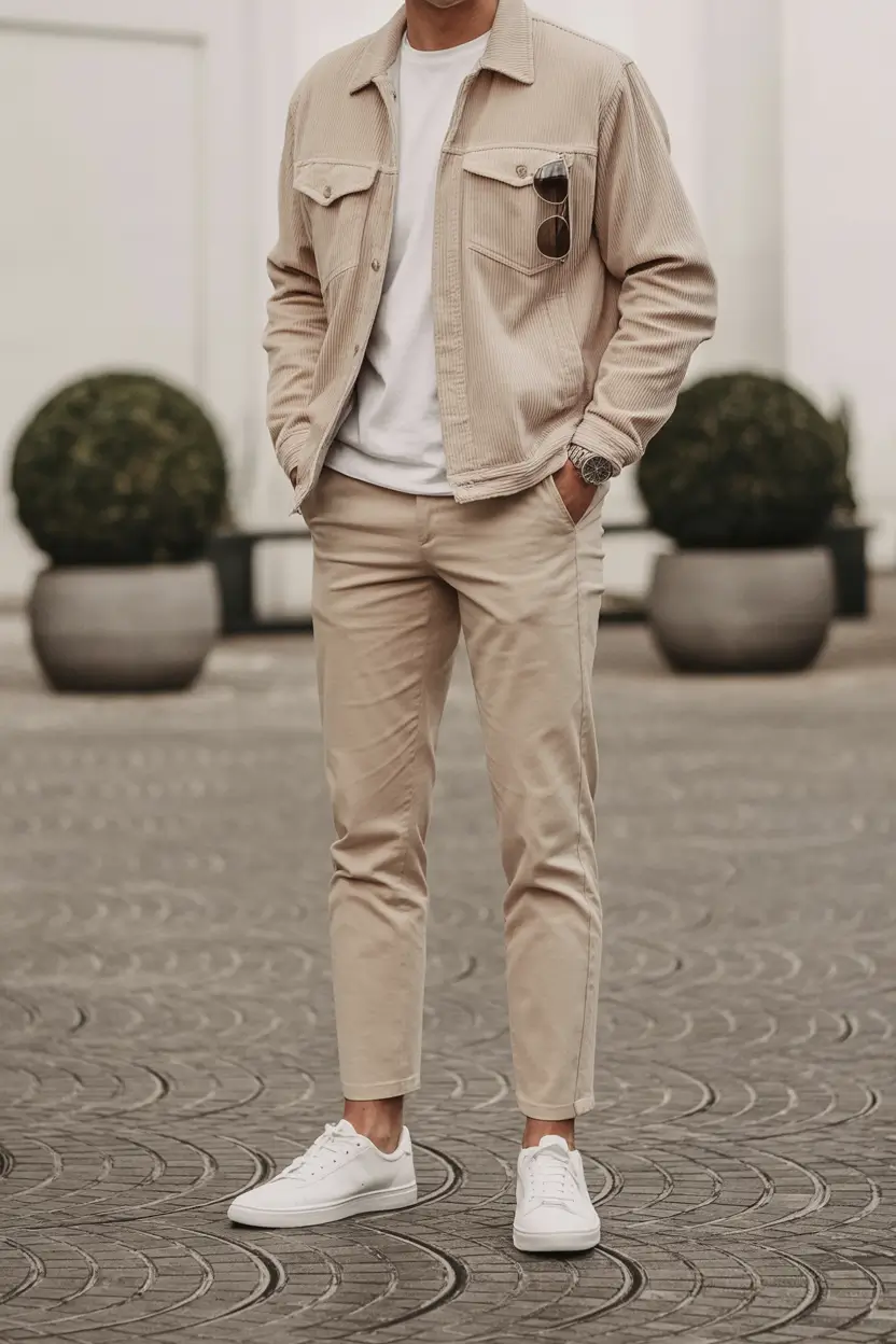 sharp spring outfits for men 2026 Neutral on Neutral—But Make It Corduroy