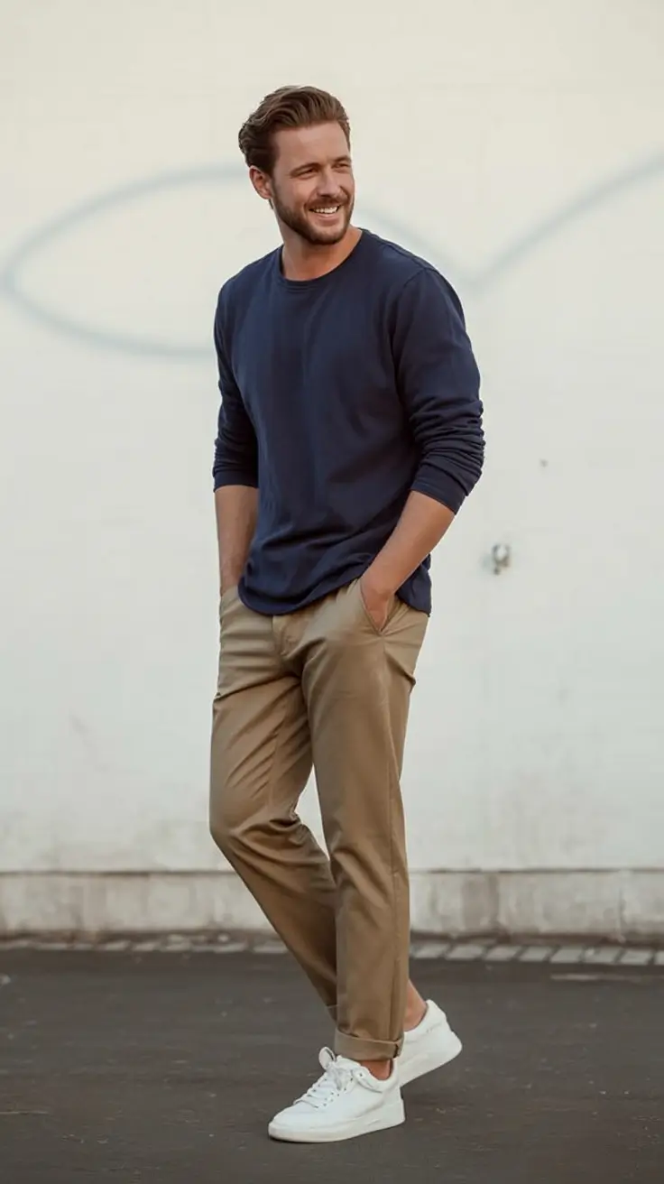 sharp spring outfits for men 2026 The Classic Navy & Camel Combo