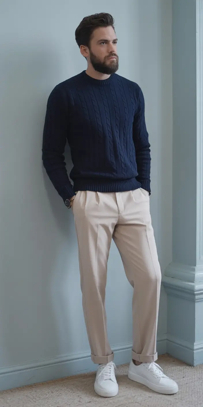 sharp spring outfits for men 2026 Soft Navy and Cream Sophistication
