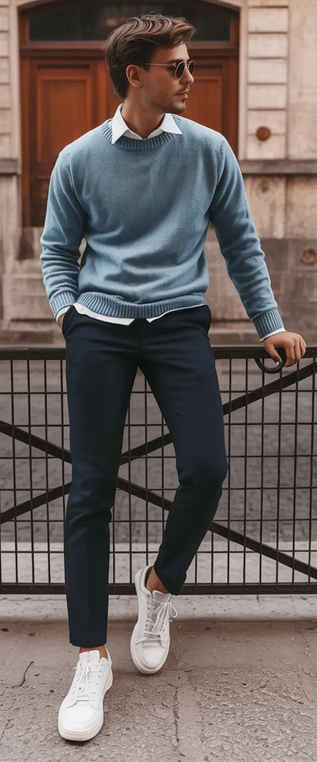sharp spring outfits for men 2026 Preppy Ease in Pastel Blue