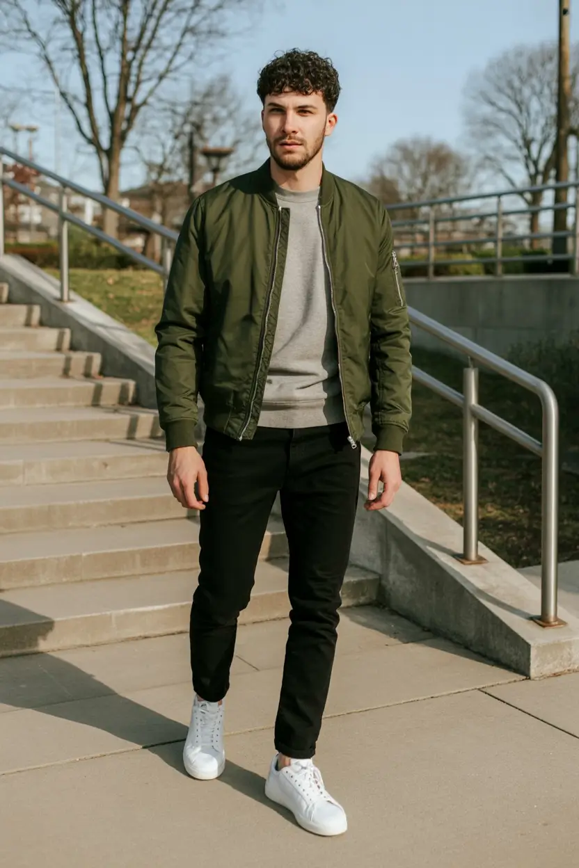 sharp spring outfits for men 2026 Bomber Energy for Cool Spring Days