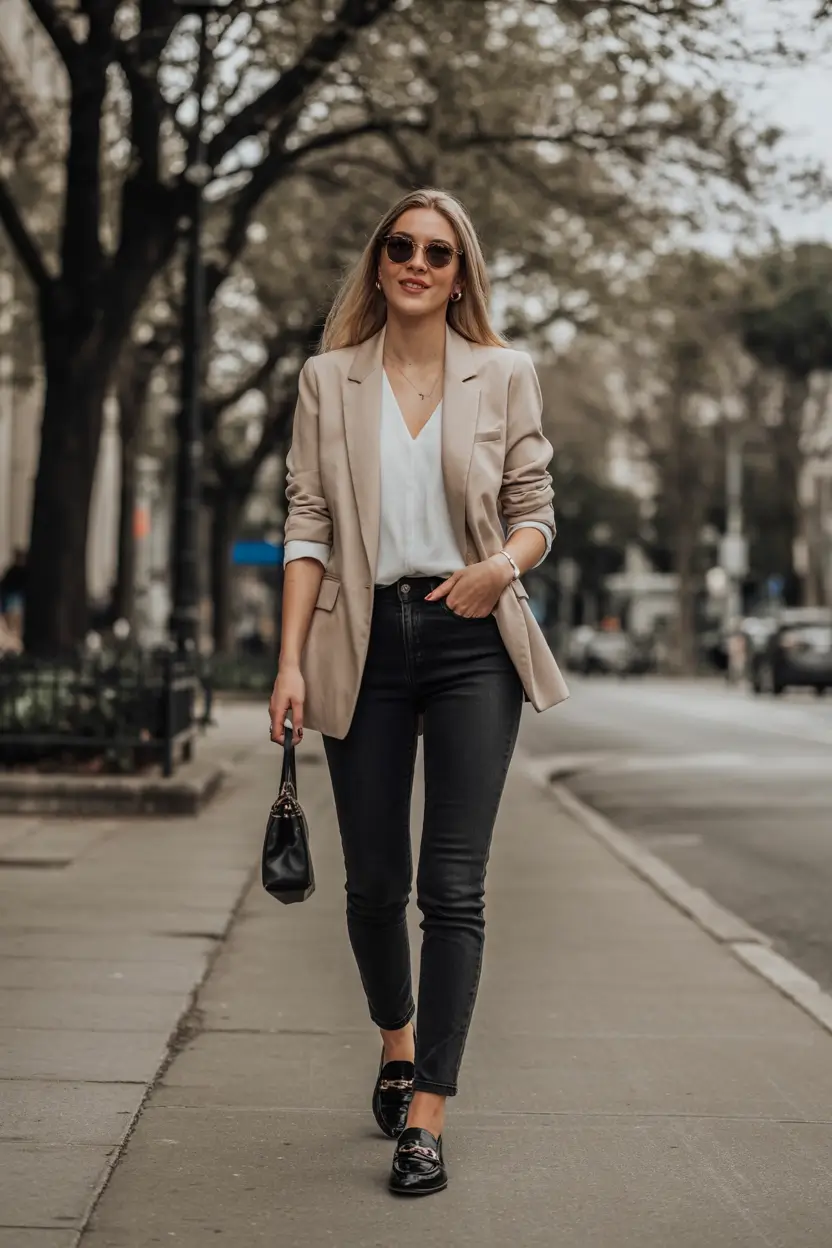 simple spring transition outfits 2026 designs+City Smart: Blazer & Denim Refresh