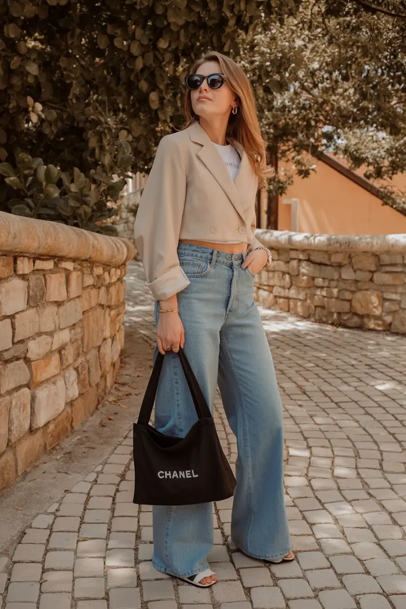 simple spring transition outfits 2026 designs+Cropped Tailoring Meets Denim Cool