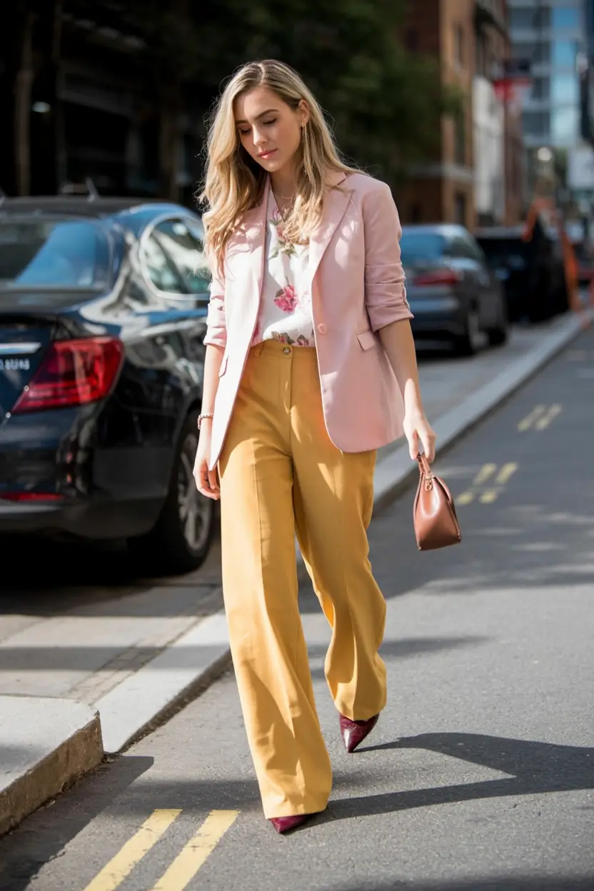 sophisticated spring fashion outfits 2026-Bold Hues Balanced Structure