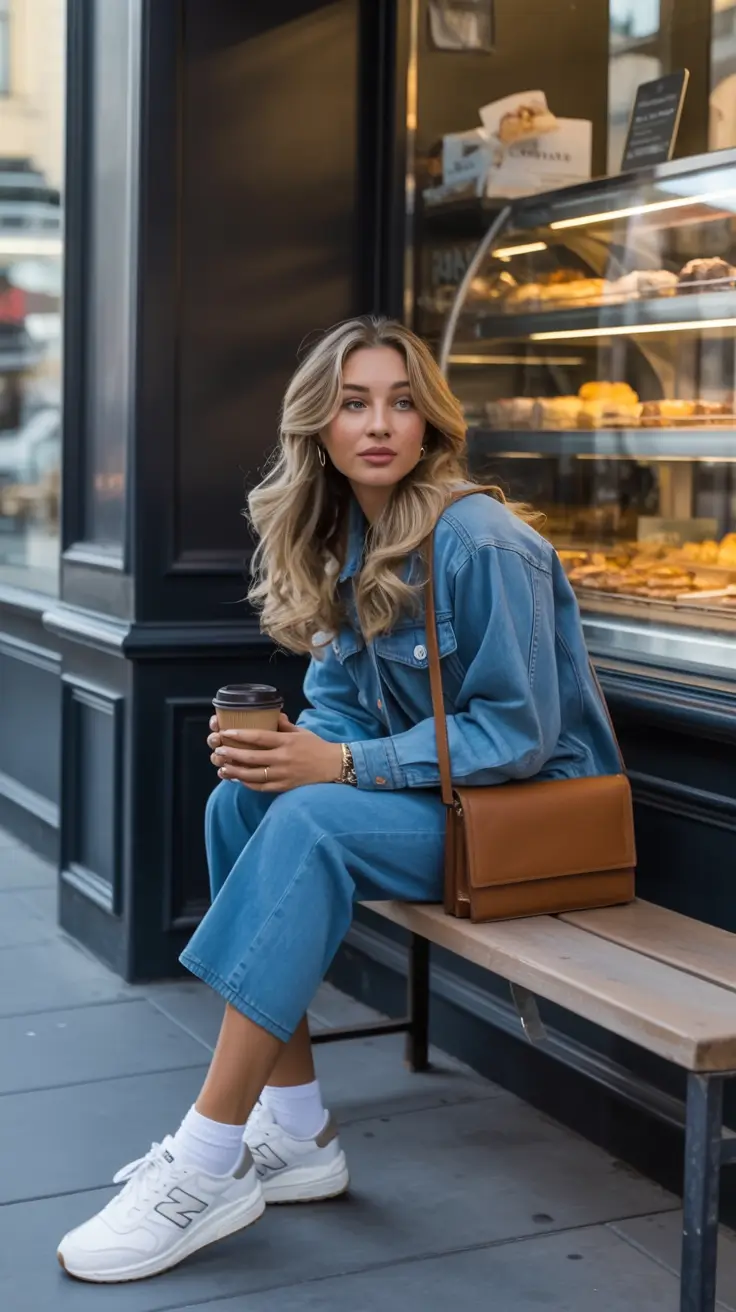 spring outfit inspiration sneakers 2026 Denim on Denim the Effortless Way