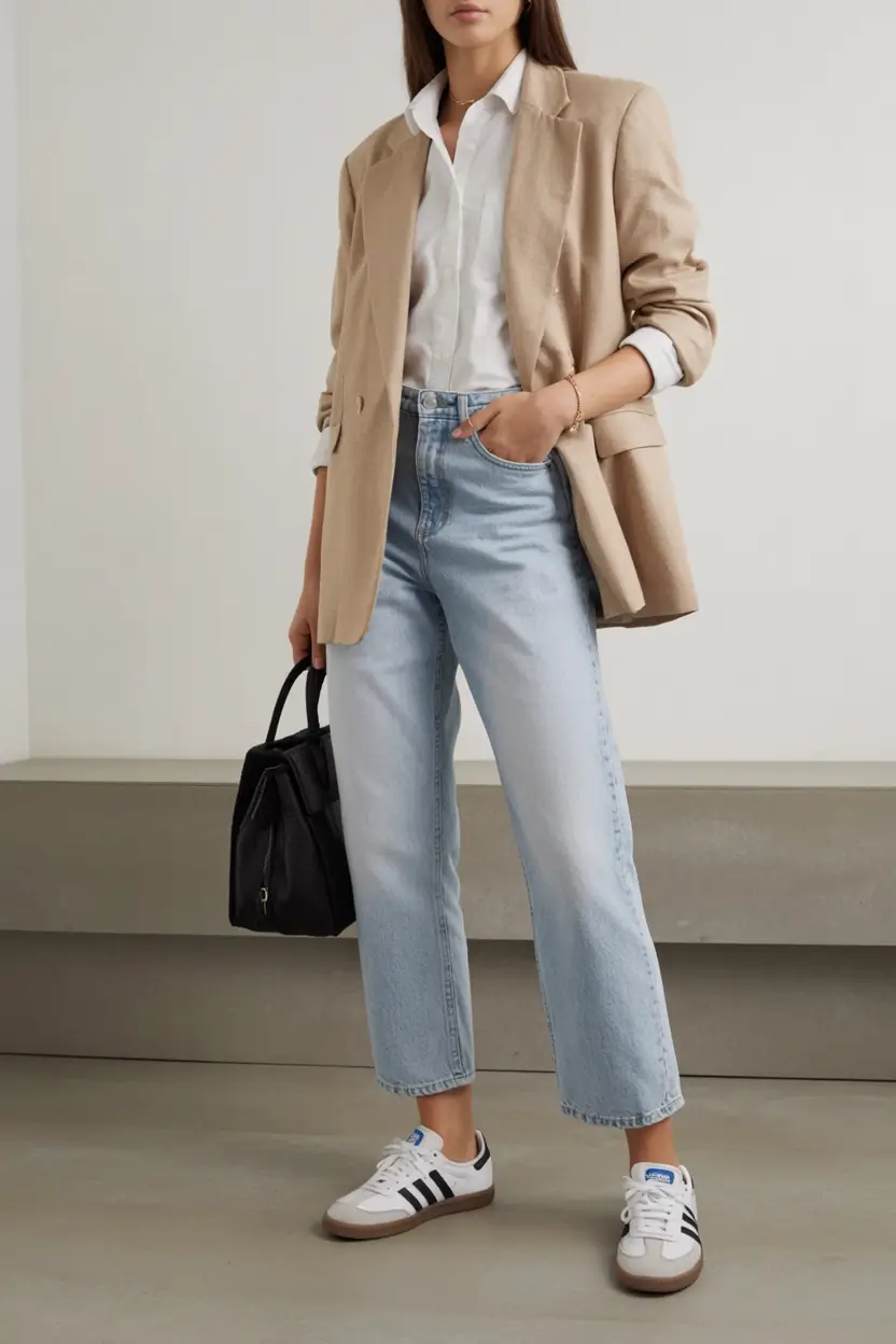 spring outfit inspiration sneakers 2026 Blazer Cool with a Boyish Edge