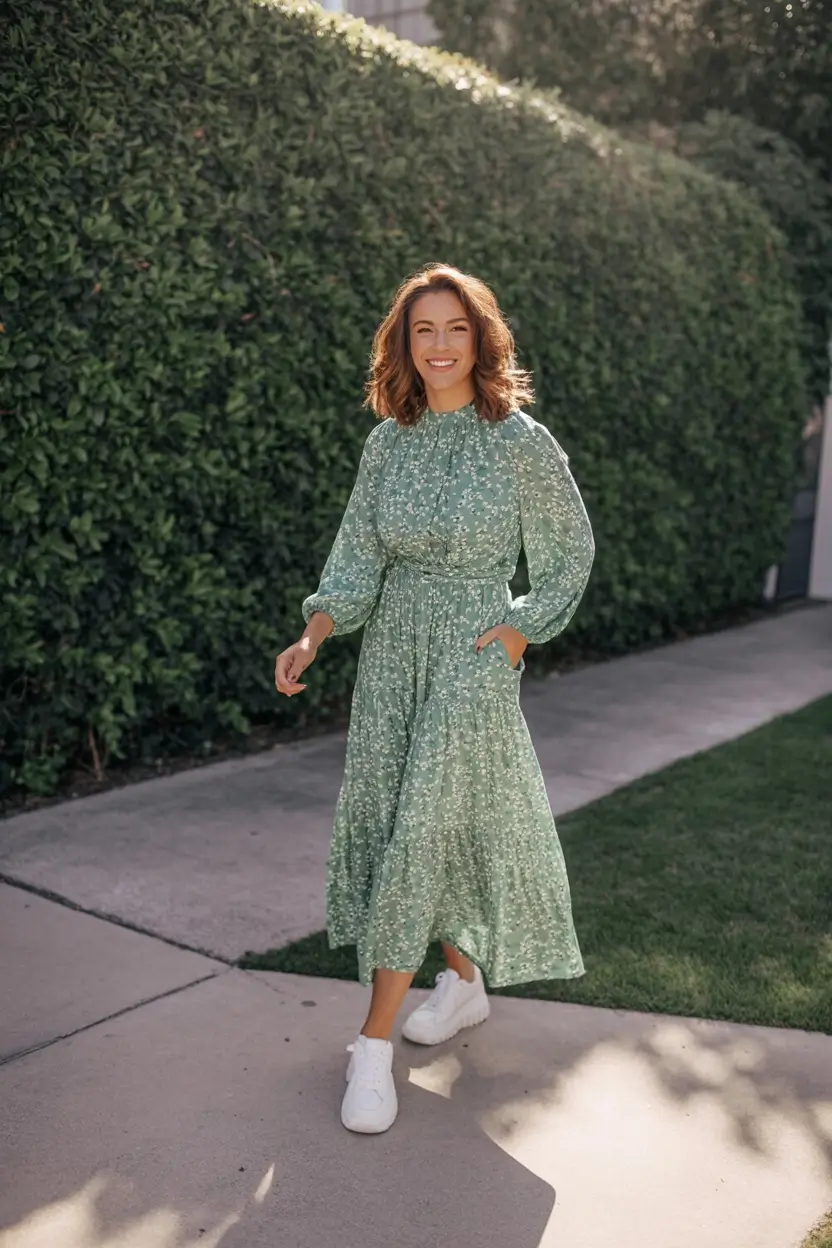 spring outfit inspiration sneakers 2026 Floral and Functional