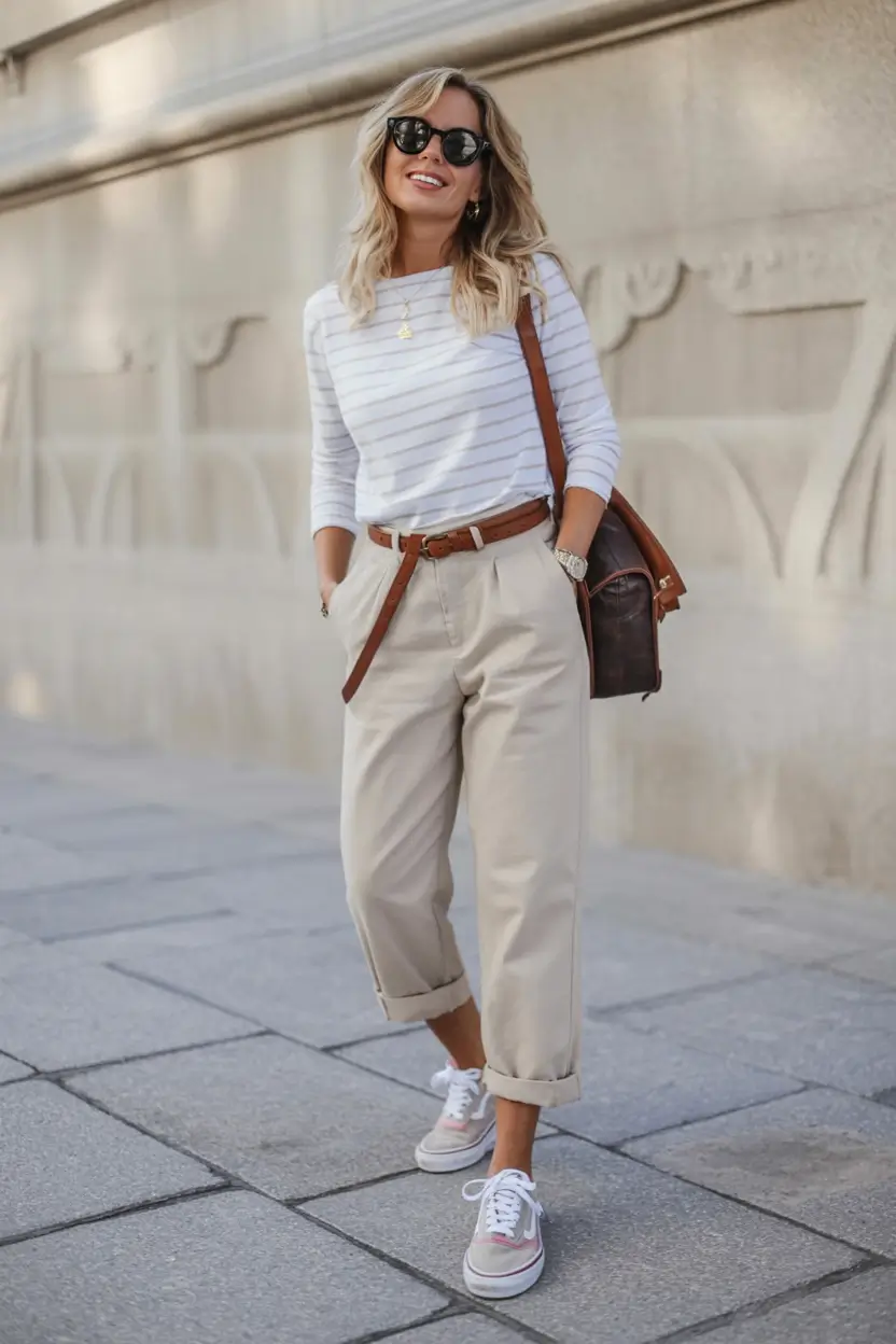 spring outfit inspiration sneakers 2026 Relaxed Neutrals That Feel Effortless