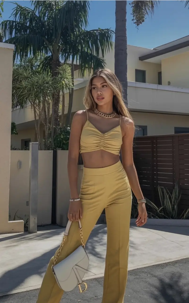 stylish spring miami outfits for 2026 Mustard Gold & Sleek Confidence