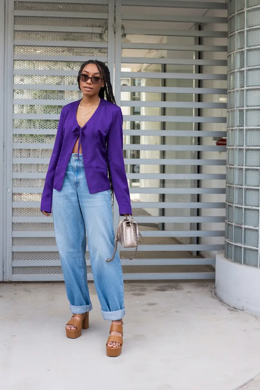 stylish spring miami outfits for 2026 Purple Power and Denim Ease