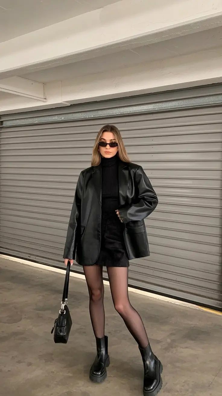 trendy spring leather jacket outfits 2026 Matrix-Inspired Minimalism with a 2026 Edge