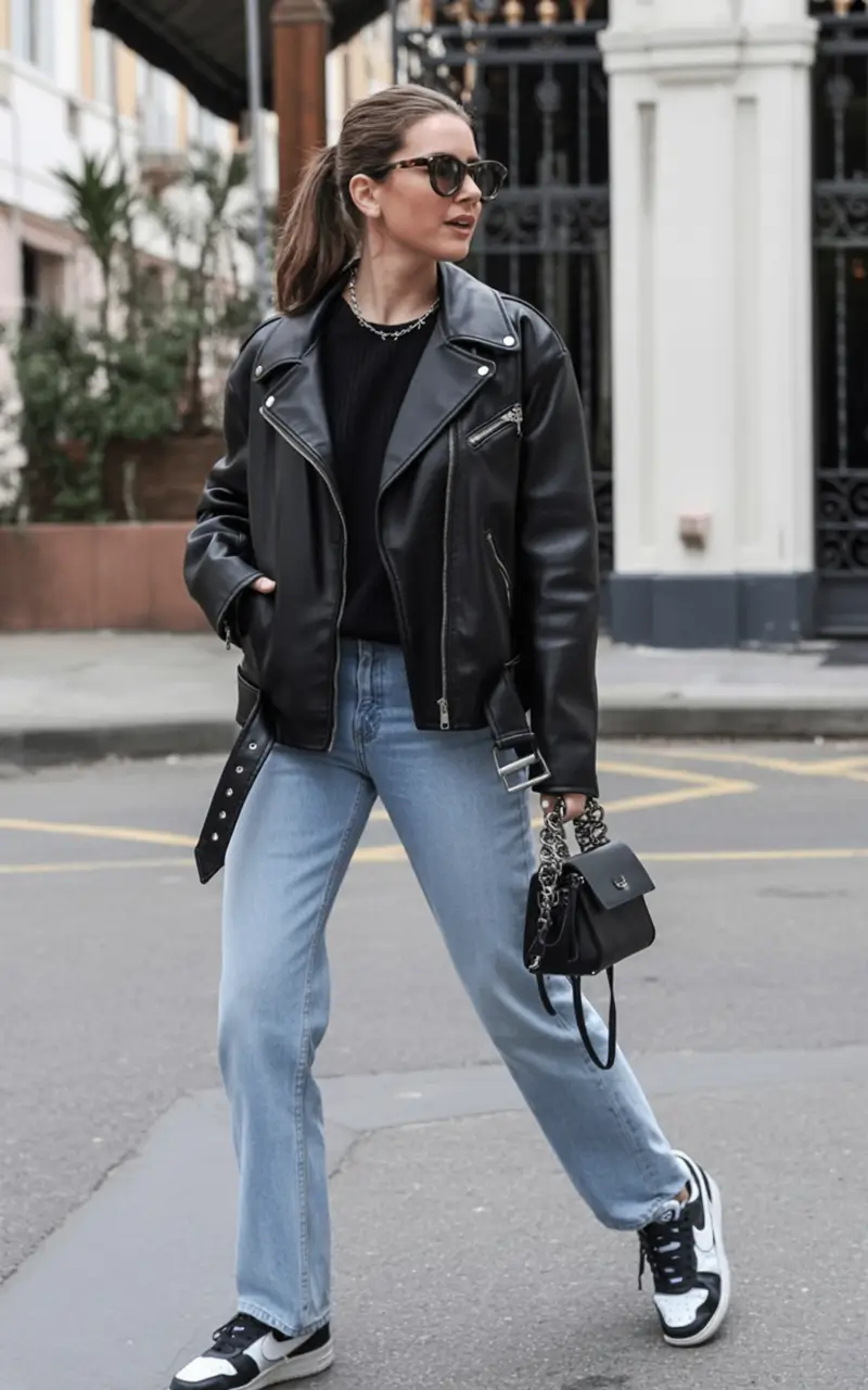 trendy spring leather jacket outfits 2026 Everyday Cool with a Classic Twist