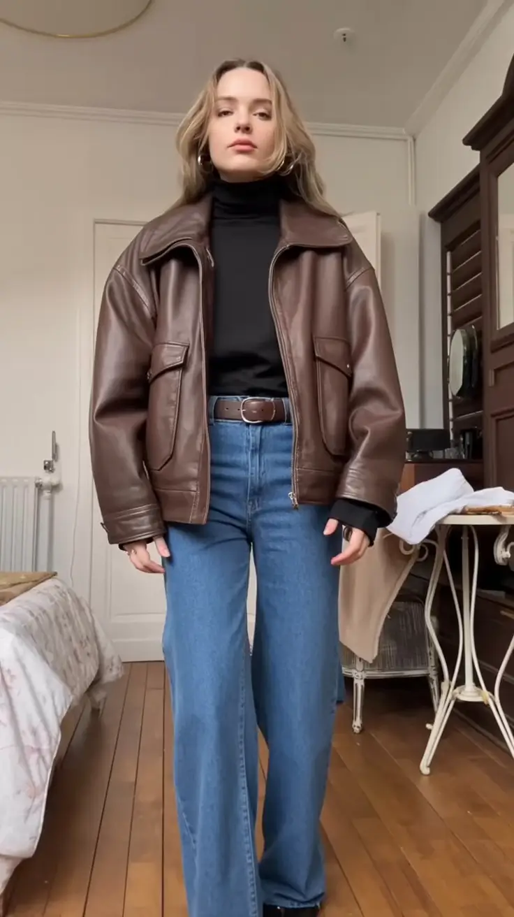 trendy spring leather jacket outfits 2026 Academic Luxe with a Retro Twist