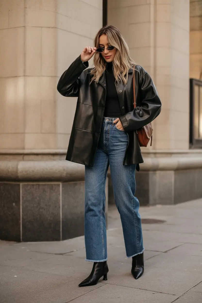 trendy spring leather jacket outfits 2026 Clean Lines, Maximum Impact