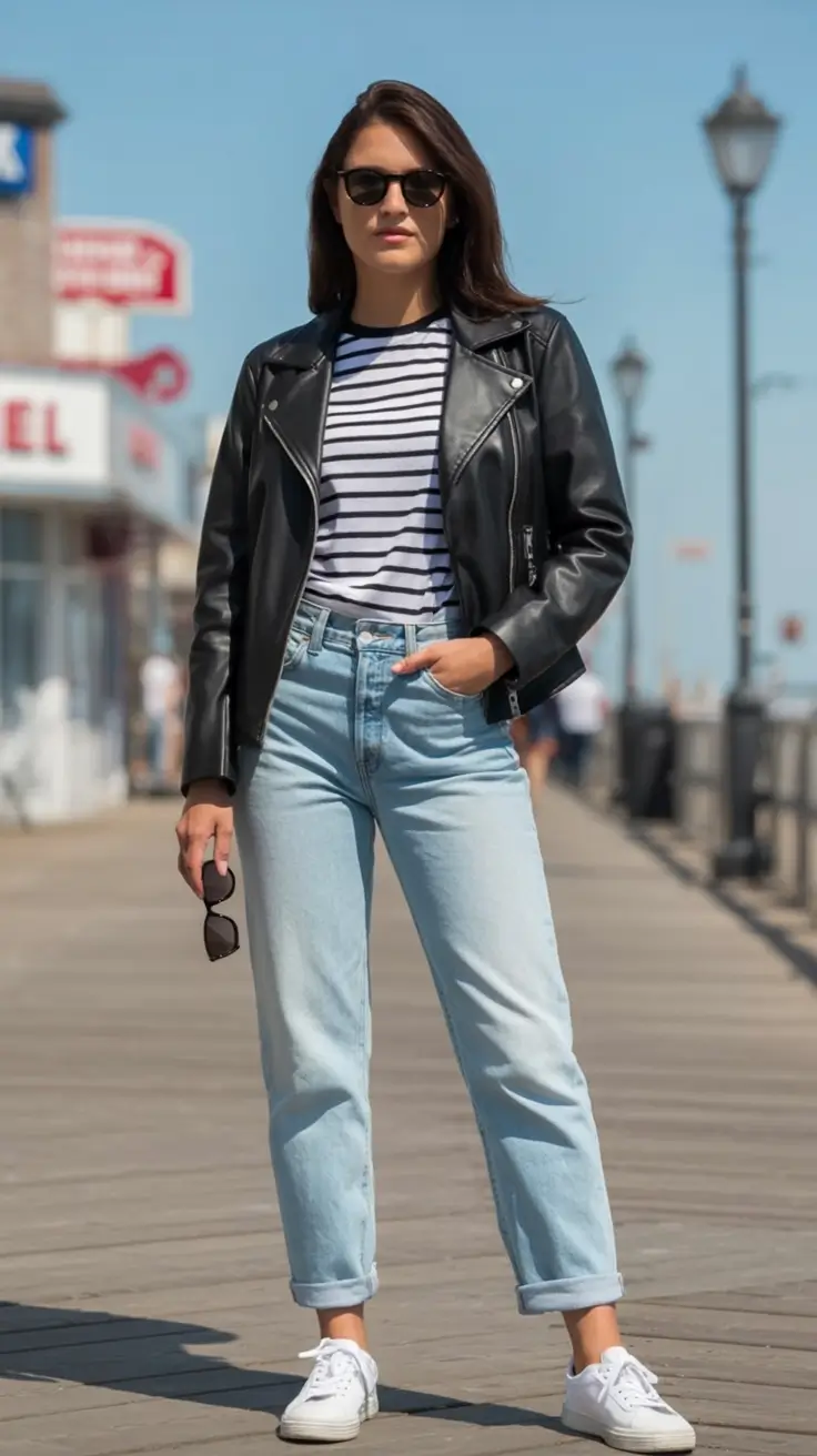 trendy spring leather jacket outfits 2026 Parisian Meets Americana