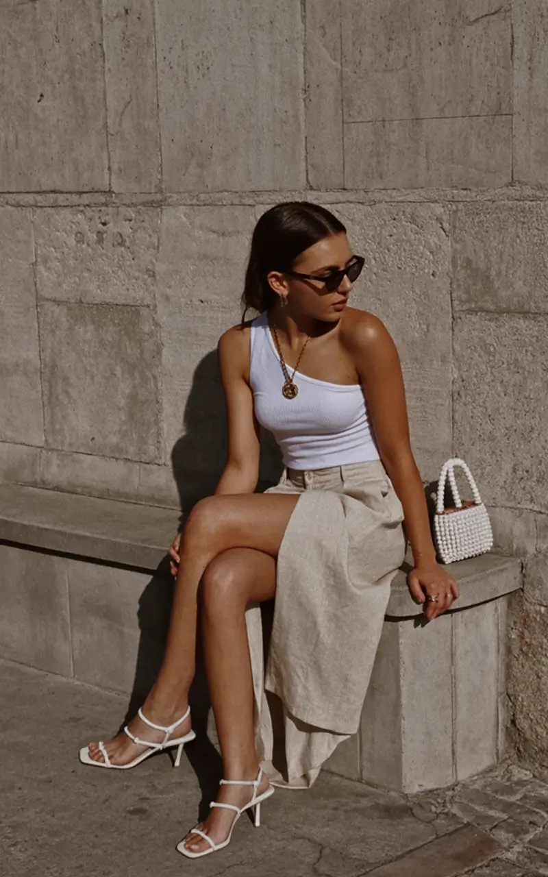 trendy spring style ideas 2026+One-Shoulder Elegance With Beachside Charm