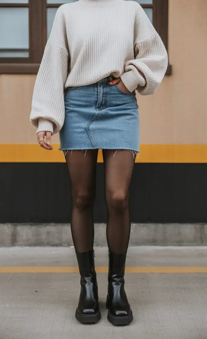 versatile spring skirt outfits 2026 Soft Knit Meets Classic Denim