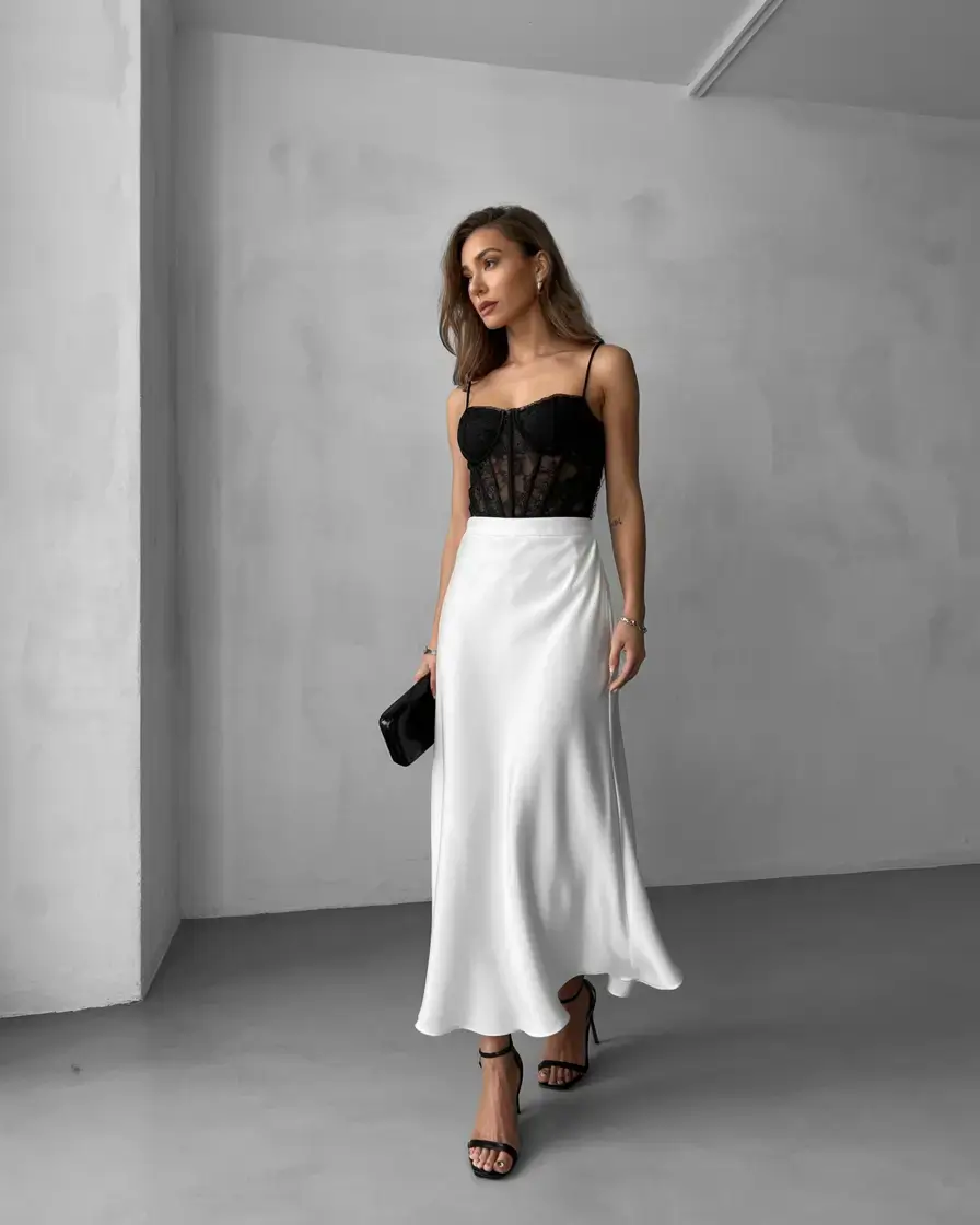 versatile spring skirt outfits 2026 Modern Romance in Monochrome