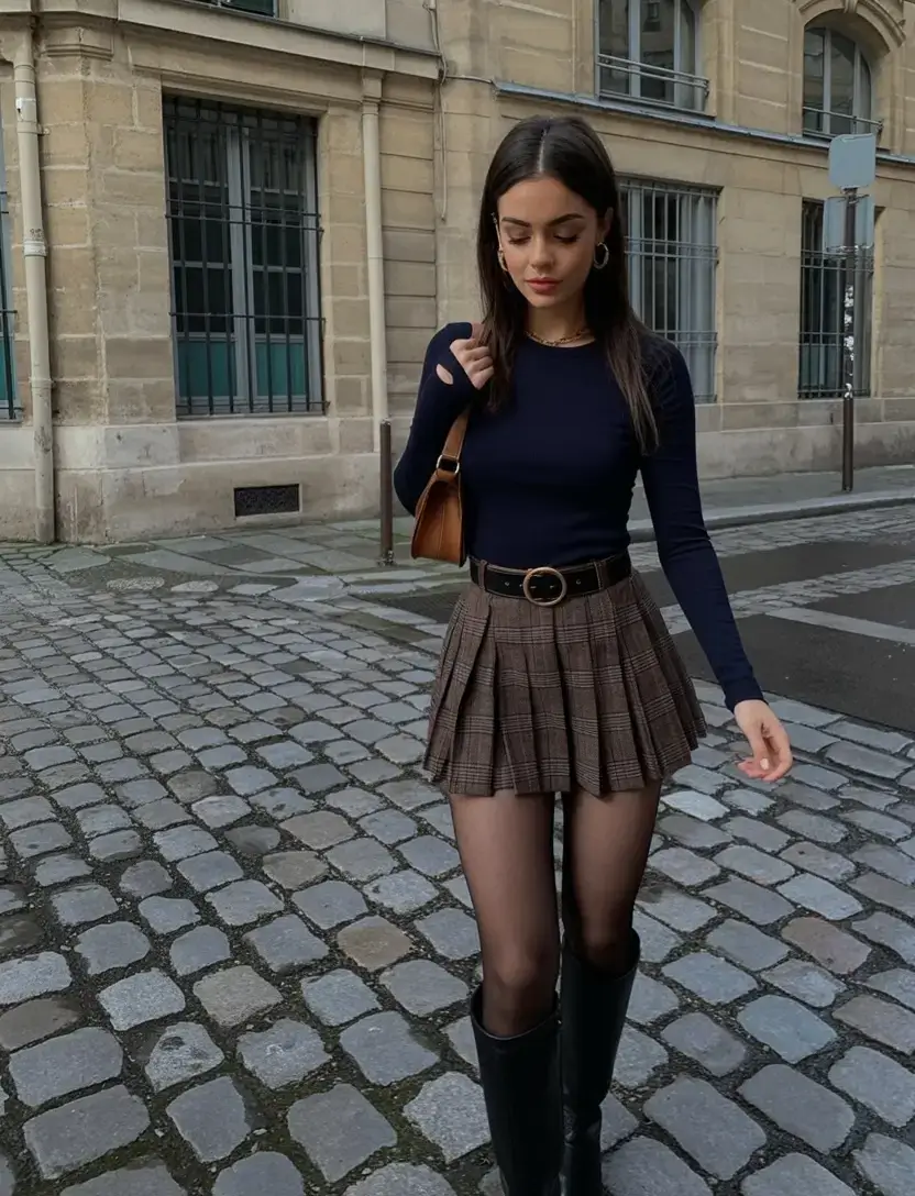 versatile spring skirt outfits 2026 Parisian Plaid With an Academic Edge